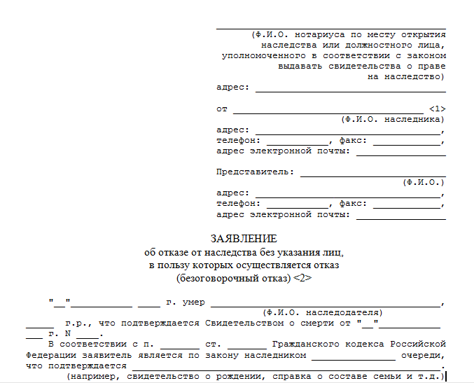 Образец заявления от отказе от наследства